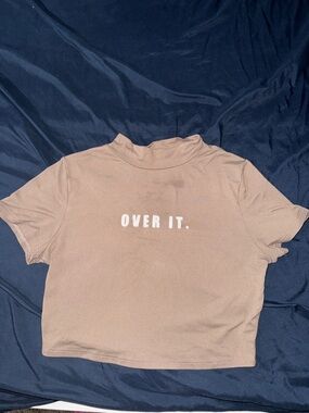 Fashion Nova Taupe 'OVER IT.' Mock Neck Crop Tee